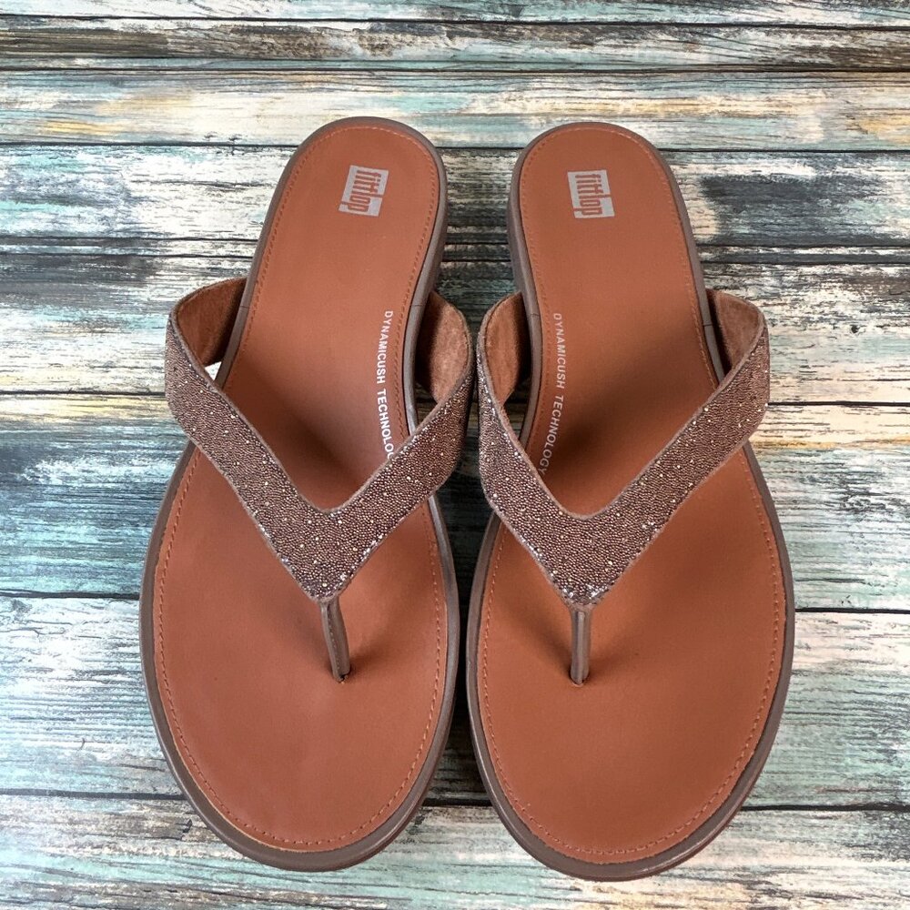 Fitflop Sandals Womens Size 10 Brown Flip Flops Casual Thongs Shimmery